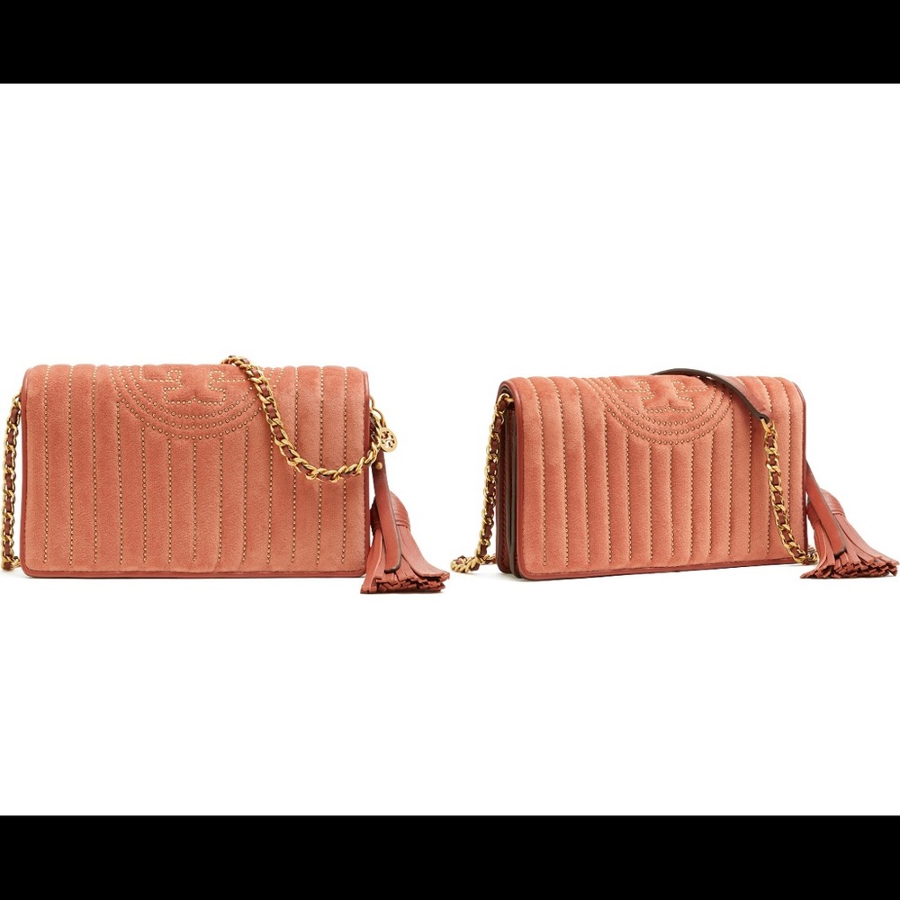 Tory Burch Flemming mini stud velvet wallet on a chain